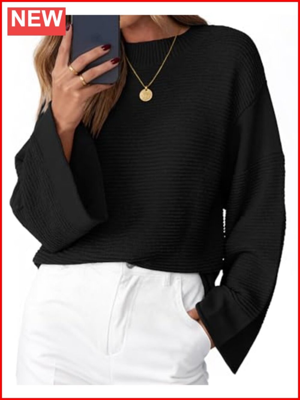 Oversized Chunky Ribbed Knit Pullover Sweater Long Sleeve Crew Neck Tunic